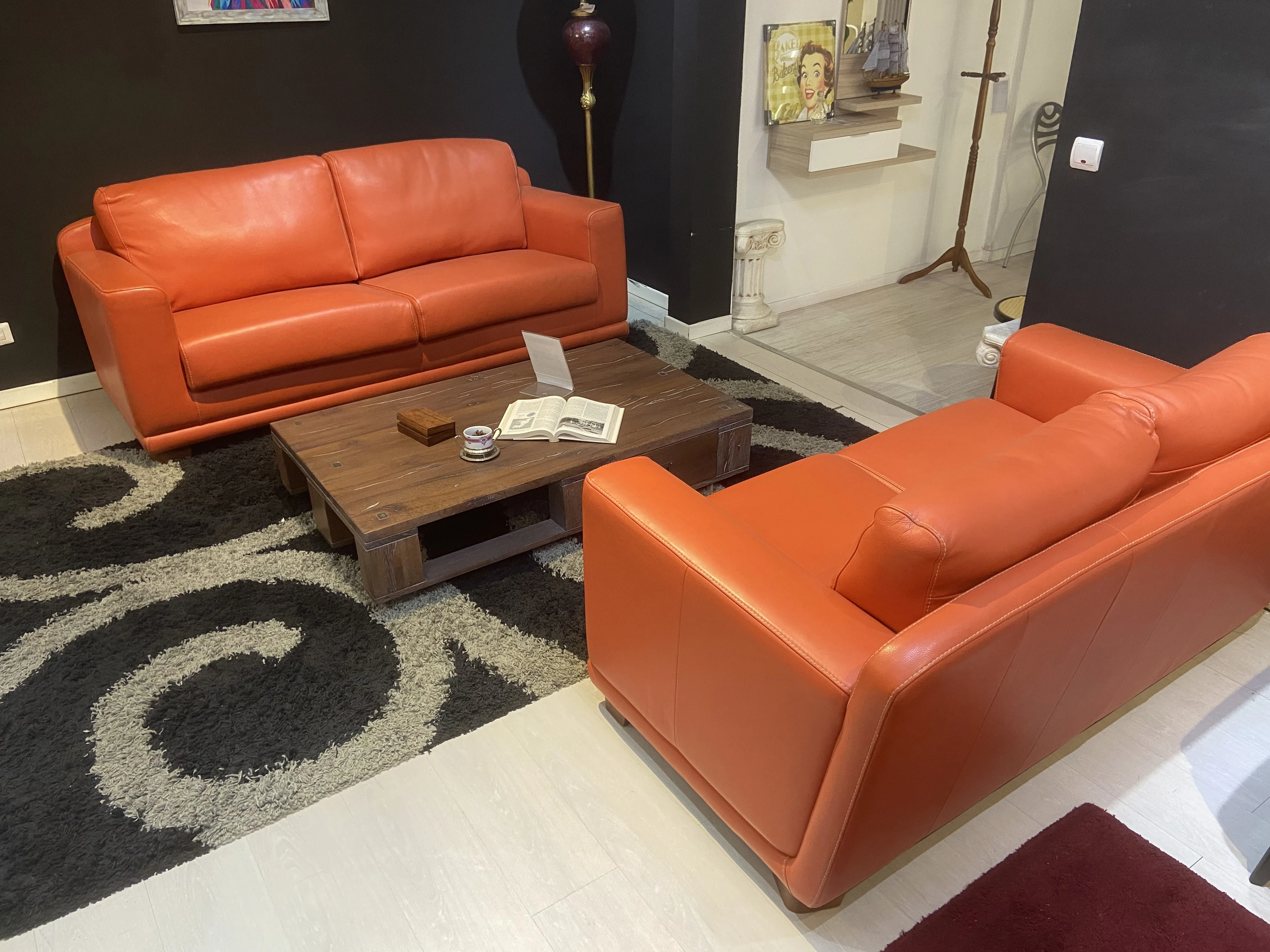 Outlet - Coppia Divani in Pelle Arancio
